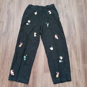 Mercer &‎ Madison Embroidered Linen Pants Size 16W Tropical Cocktails Vacation